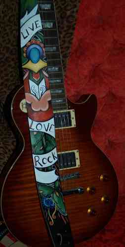 Hand painted leather live love rock tattoo guitar strap