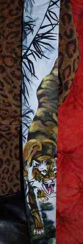Hand painted leather Asian tiger clouds tattoo guitar strap