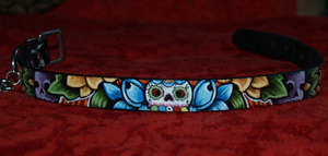 Day of the Dead SKULL leather Dog Collar (large)