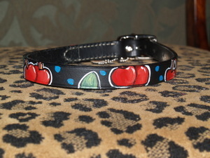 Cherries Leather Dog Collar (medium)