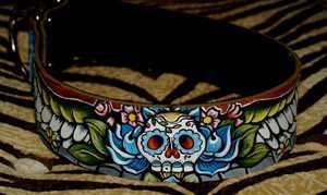 Day of the Dead SKULL leather Dog Collar (X-large/X-wide)