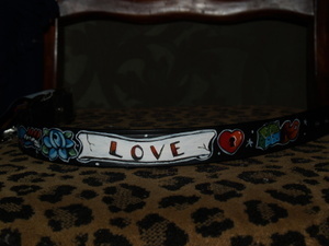 LOVE banner Leather Dog Collar (large)