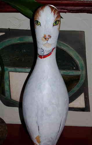 Hand painted folk art Cat pet portrait bowling pin