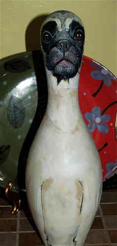 Hand painted folk art pug Dog pet portrait bowling pin Any breed