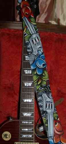 Hand painted leather tattoo guns roses guitar strap
