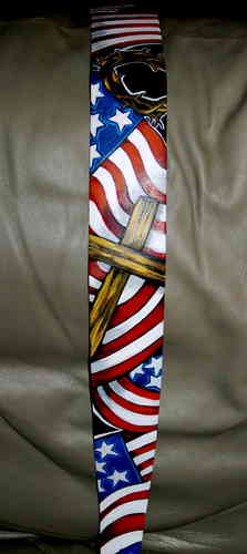 Hand painted leather patriotic religious Christian guitar strap