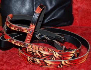 Red Flaming Tiki harness and Lead Set