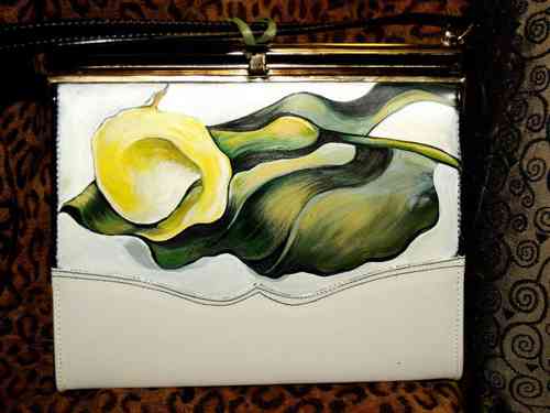 Custom vintage hand painted leather handbag purse Okeefe
