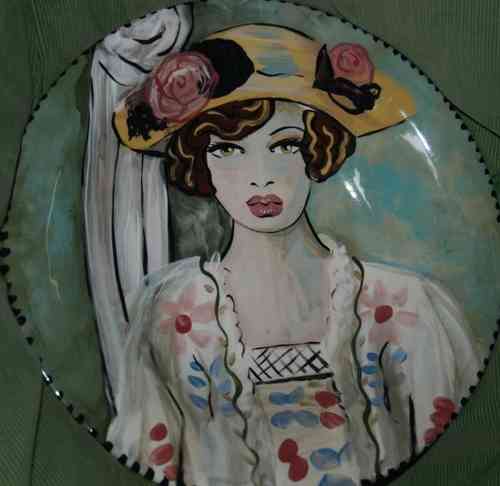 Tattoo gypsy hand painted pottery tile 4x4