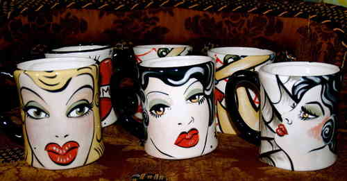 Pin up hand painted pottery mug set of 6 cups